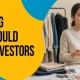 Clothing startup founder presenting an investor pitch deck with fashion samples, charts, and apparel visuals in a studio workspace.